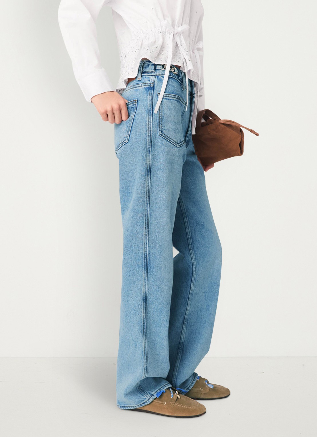 Maje Pantro high waist straight leg jeans met lichte wassing - detail 3 donkerblauw