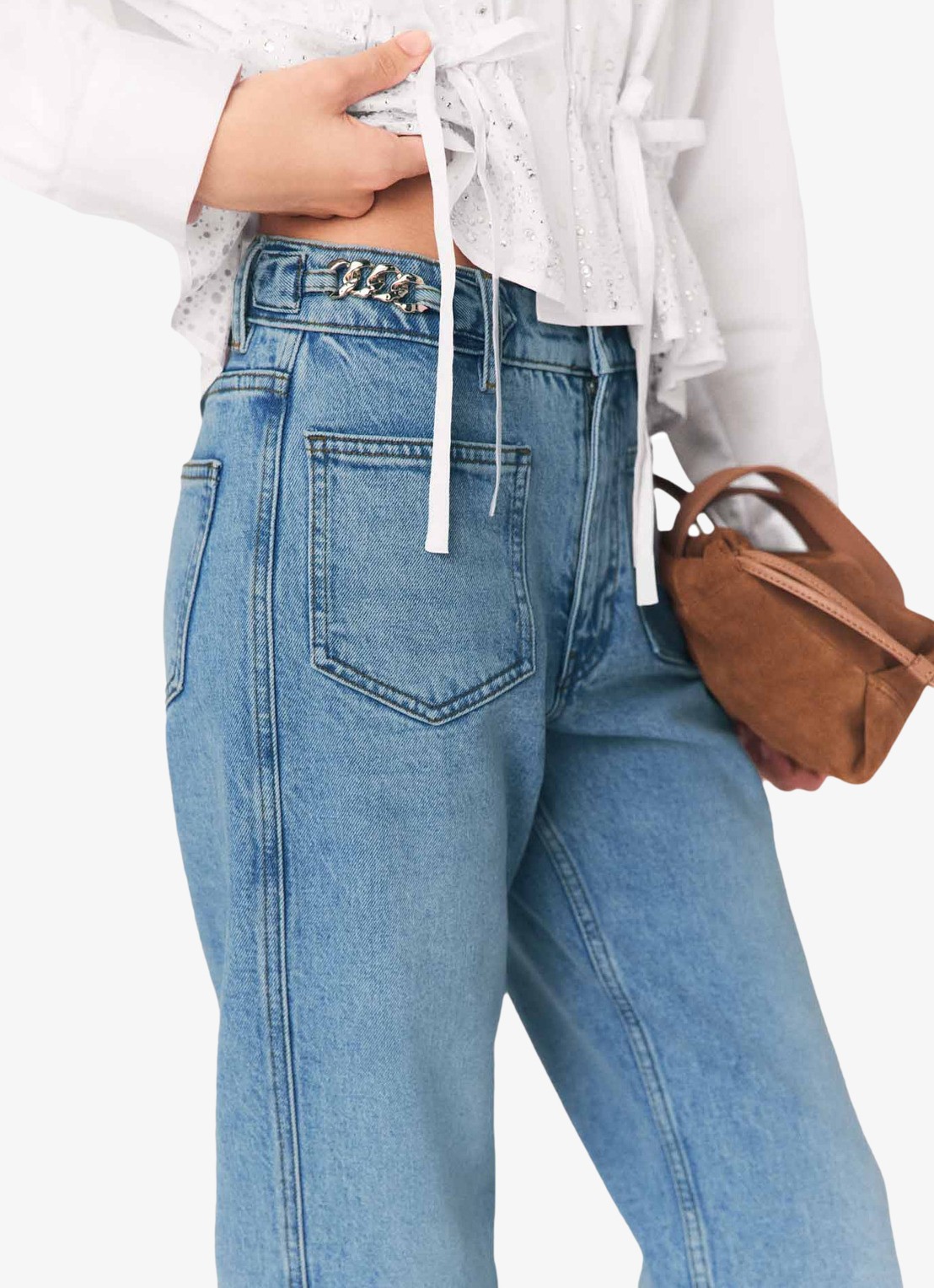 Maje Pantro high waist straight leg jeans met lichte wassing - detail 4 donkerblauw