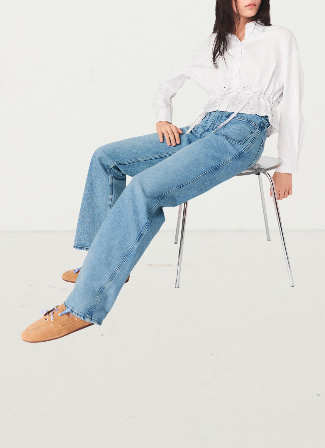 Maje Pantro high waist straight leg jeans met lichte wassing - detail 6 donkerblauw