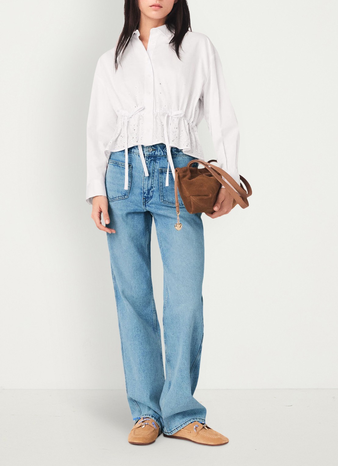 Maje Pantro high waist straight leg jeans met lichte wassing - voorkant 7 donkerblauw