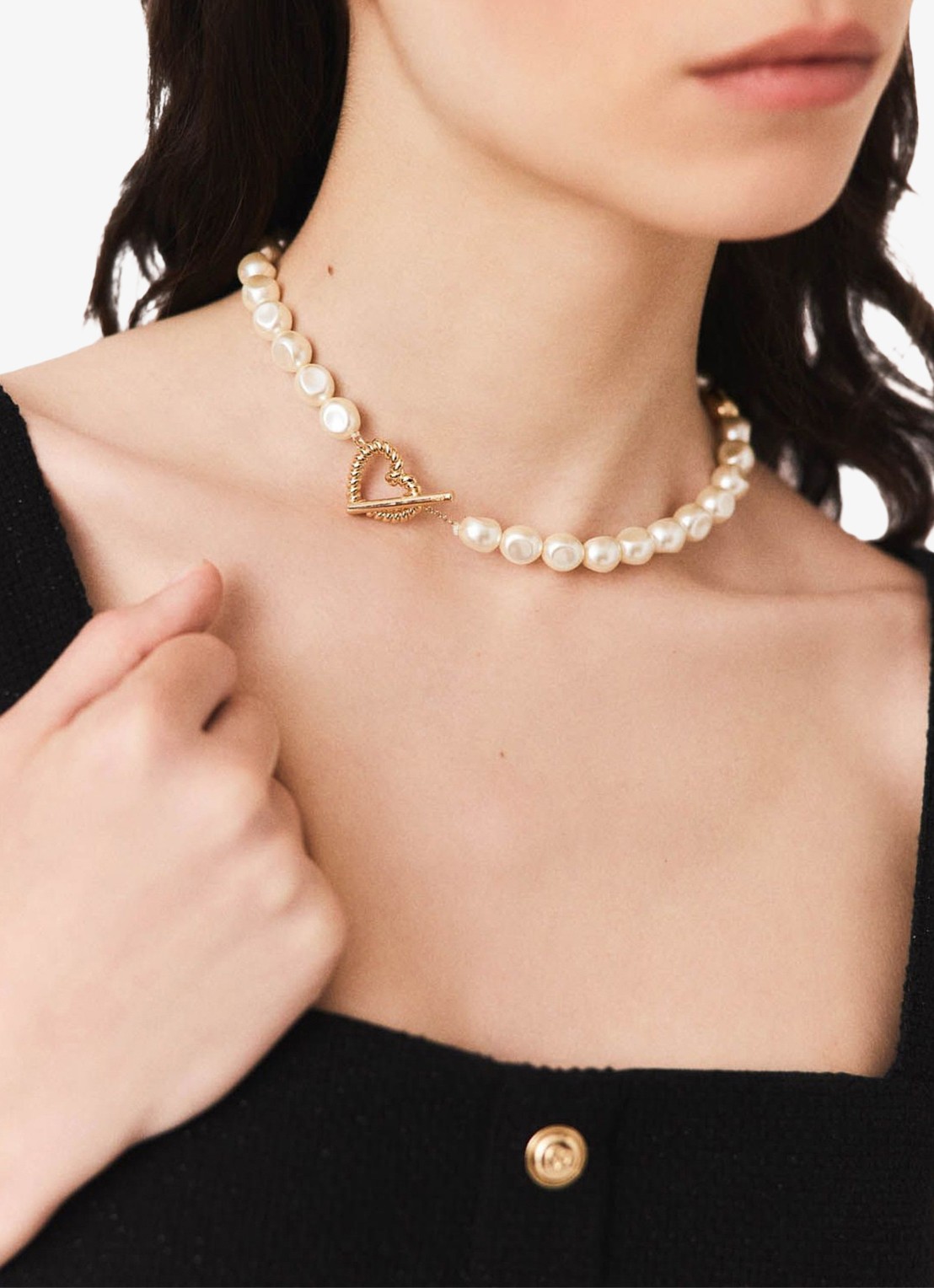 Maje Parel choker ketting - detail 5 goud