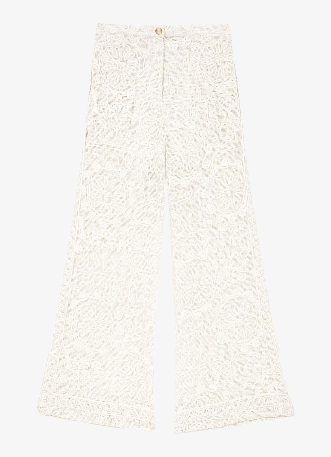 Maje Paros high waist wide fit pantalon met borduring - voorkant 7 beige