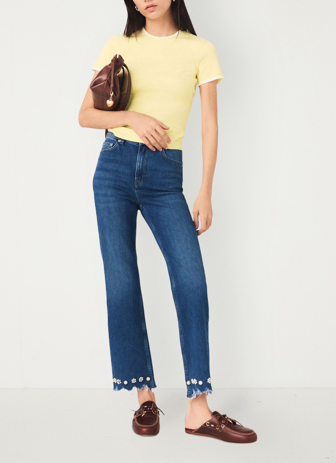Maje Passionpearl straight fit jeans met kralendecoratie - detail 2 donkerblauw
