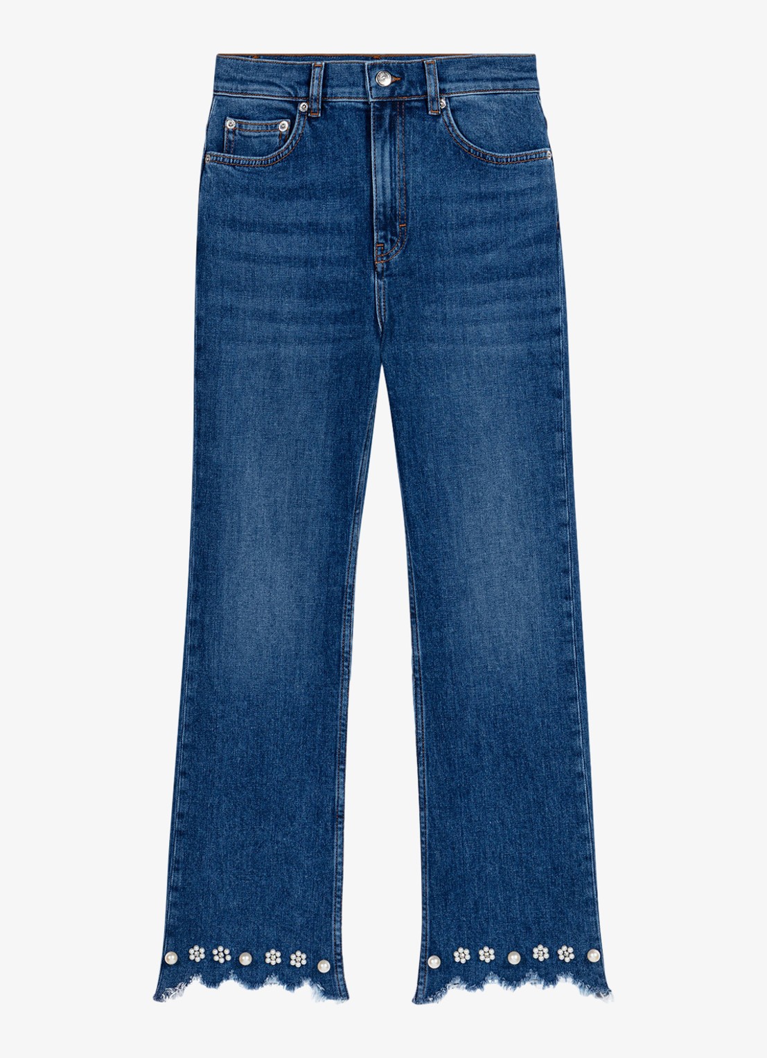 Maje Passionpearl straight fit jeans met kralendecoratie - voorkant 7 donkerblauw