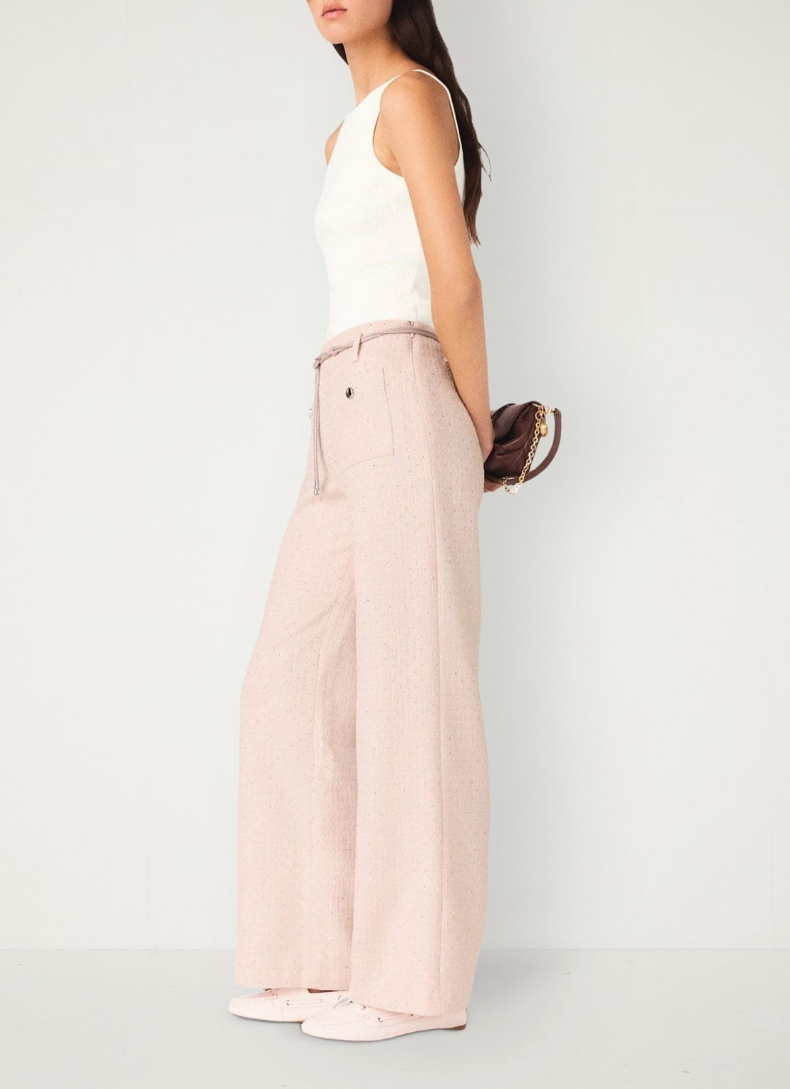 Maje Pillona loose fit broek met strass en opgestikte zakken - detail 4 lichtroze