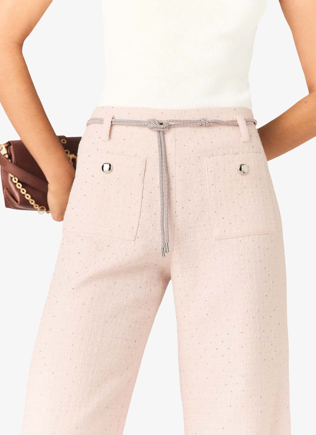 Maje Pillona loose fit broek met strass en opgestikte zakken - detail 6 lichtroze