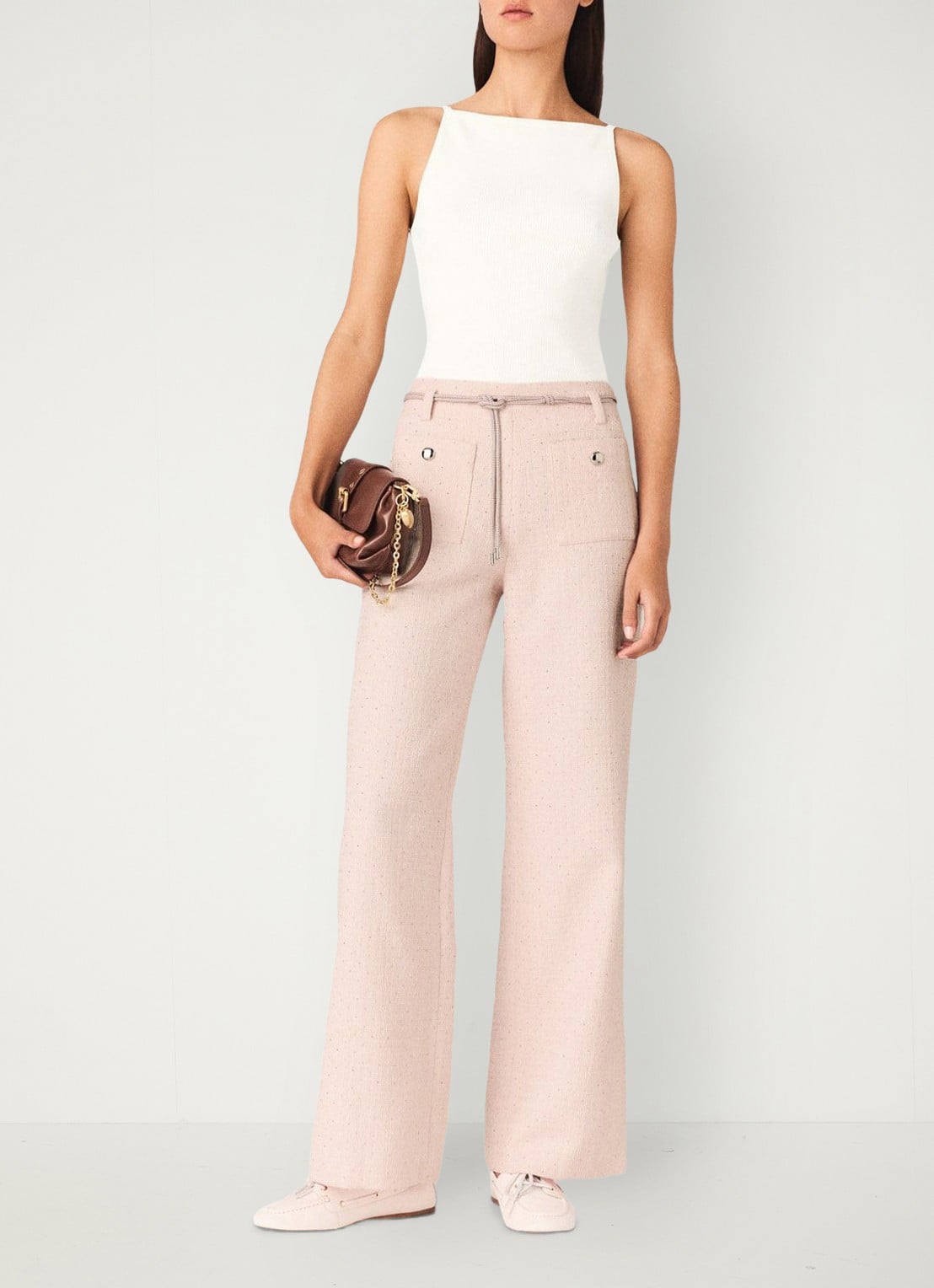 Maje Pillona loose fit broek met strass en opgestikte zakken - voorkant 3 lichtroze