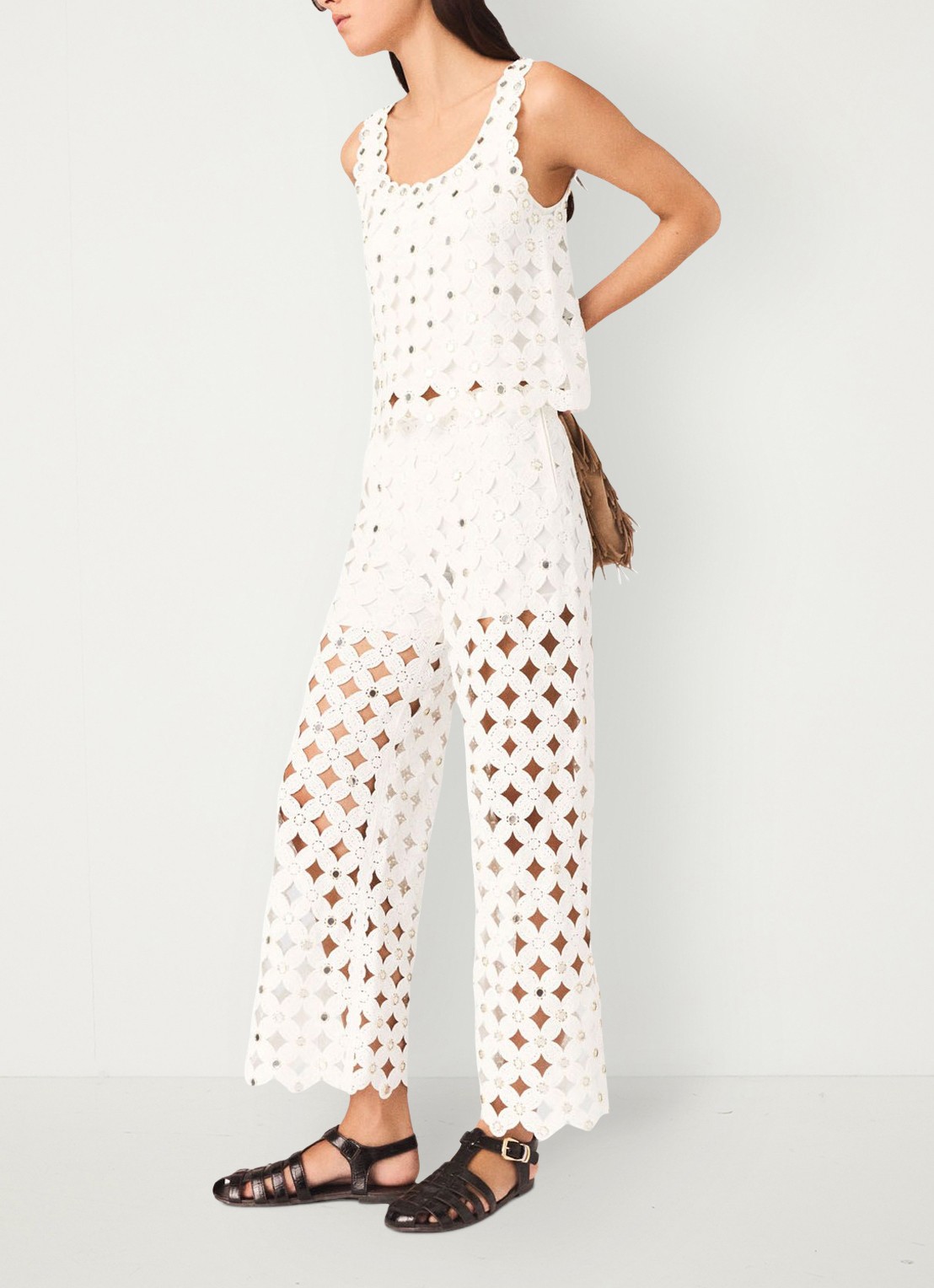 Maje Pimiroir broek met opengewerkt detail  - detail 5 wit