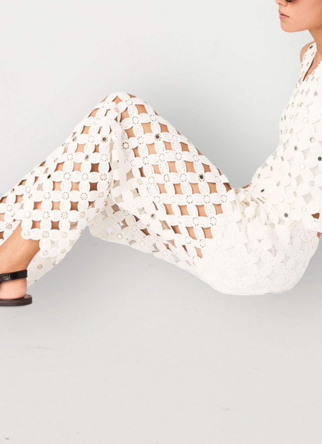 Maje Pimiroir broek met opengewerkt detail  - detail 6 wit
