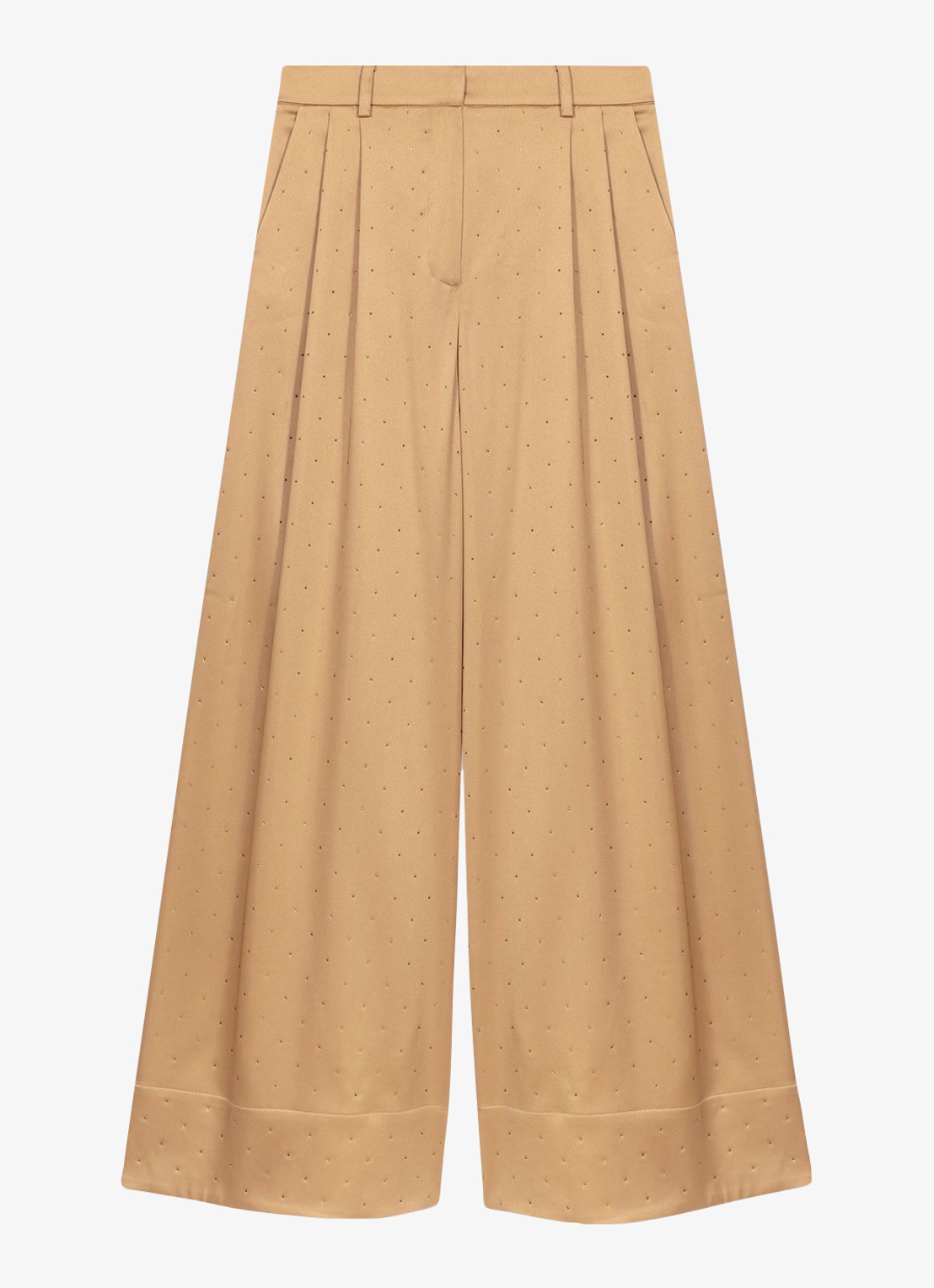 Maje Pitero high waist wide fit pantalon van satijn met strass - voorkant bruin