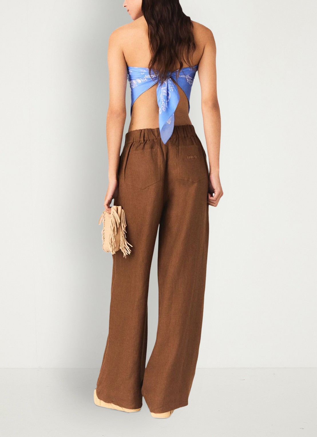 Maje Piumacao high waist loose fit pantalon met ceintuur - achterkant 6 bruin