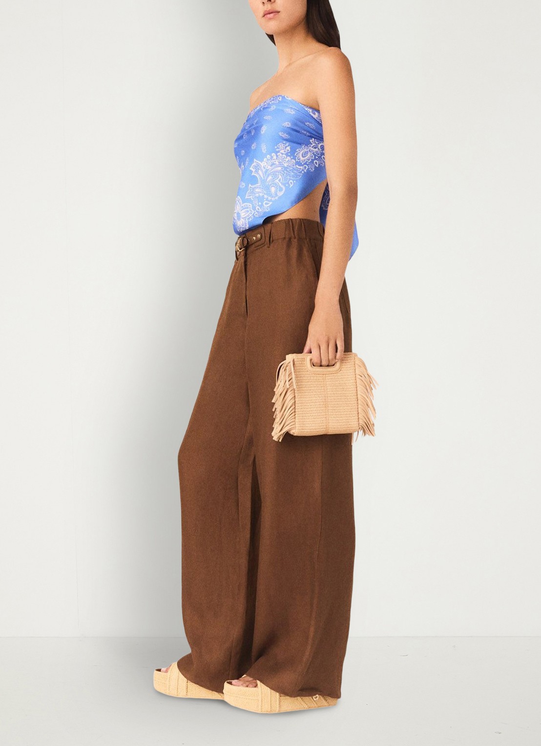 Maje Piumacao high waist loose fit pantalon met ceintuur - detail 2 bruin