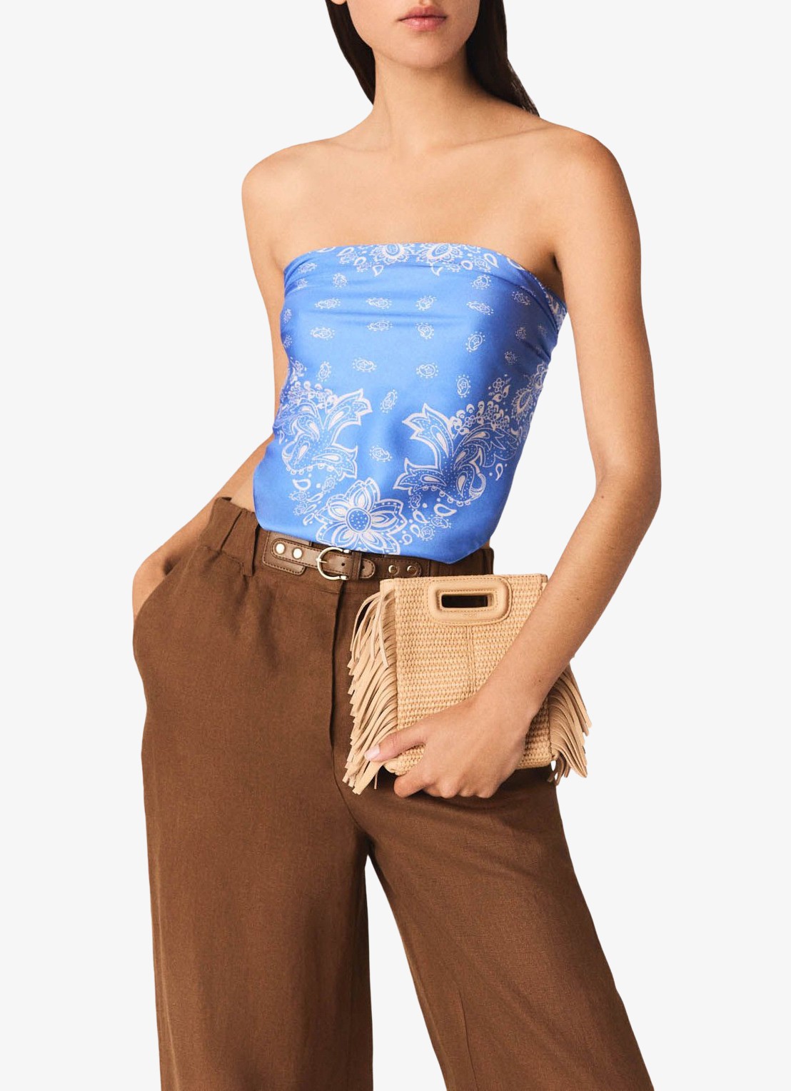 Maje Piumacao high waist loose fit pantalon met ceintuur - detail 3 bruin
