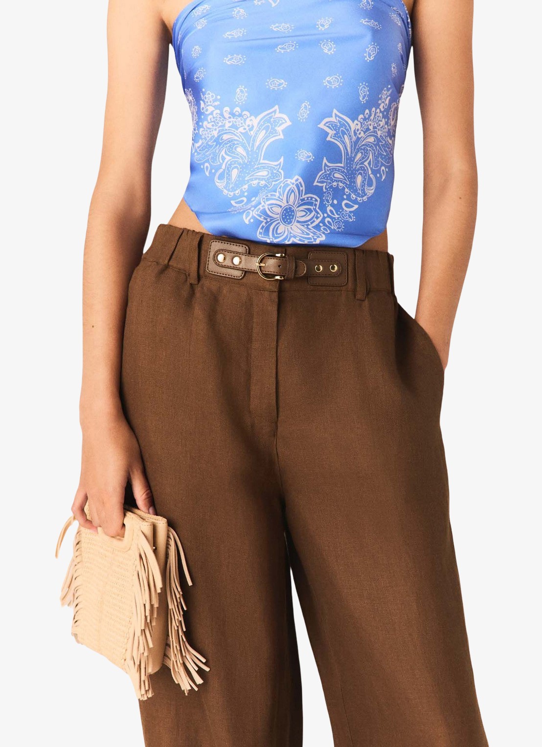 Maje Piumacao high waist loose fit pantalon met ceintuur - detail 4 bruin