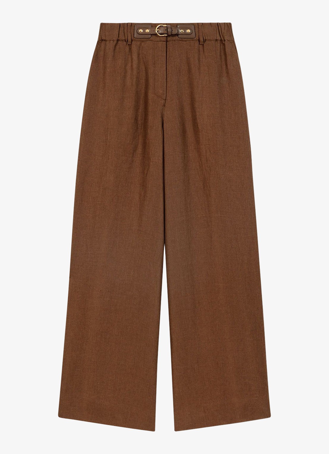 Maje Piumacao high waist loose fit pantalon met ceintuur - voorkant 7 bruin
