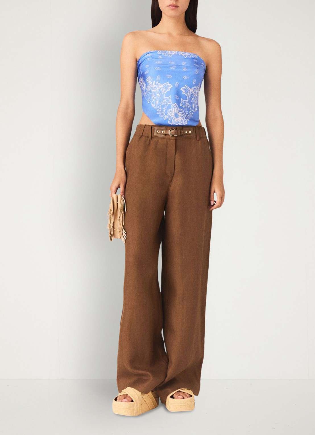 Maje Piumacao high waist loose fit pantalon met ceintuur - voorkant 8 bruin