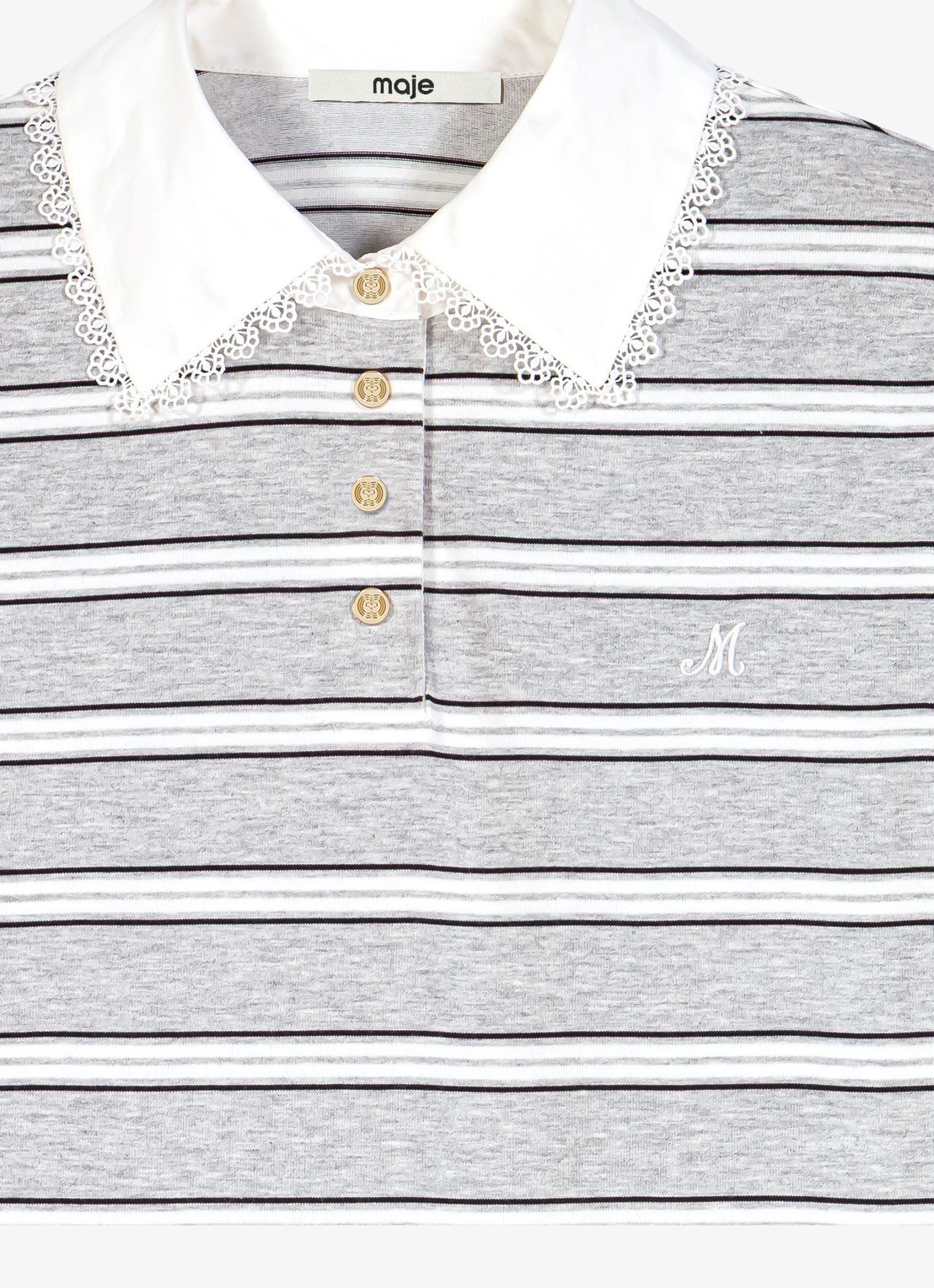 Maje Polo met streepprint - detail 5 lichtgrijs