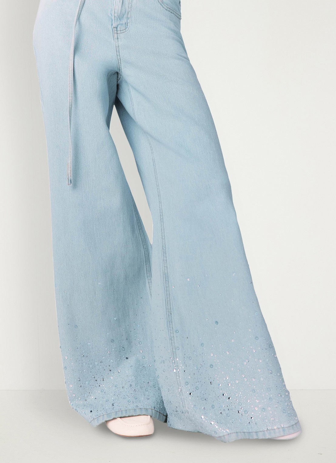Maje Pyrosa wide leg jeans met strass  - detail 2 indigo