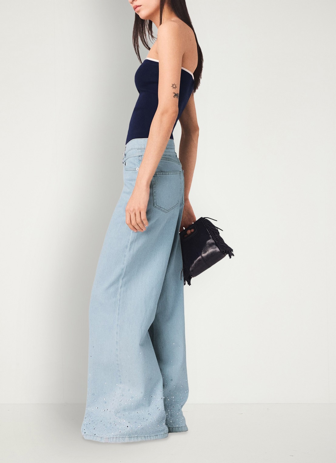 Maje Pyrosa wide leg jeans met strass  - detail 3 indigo