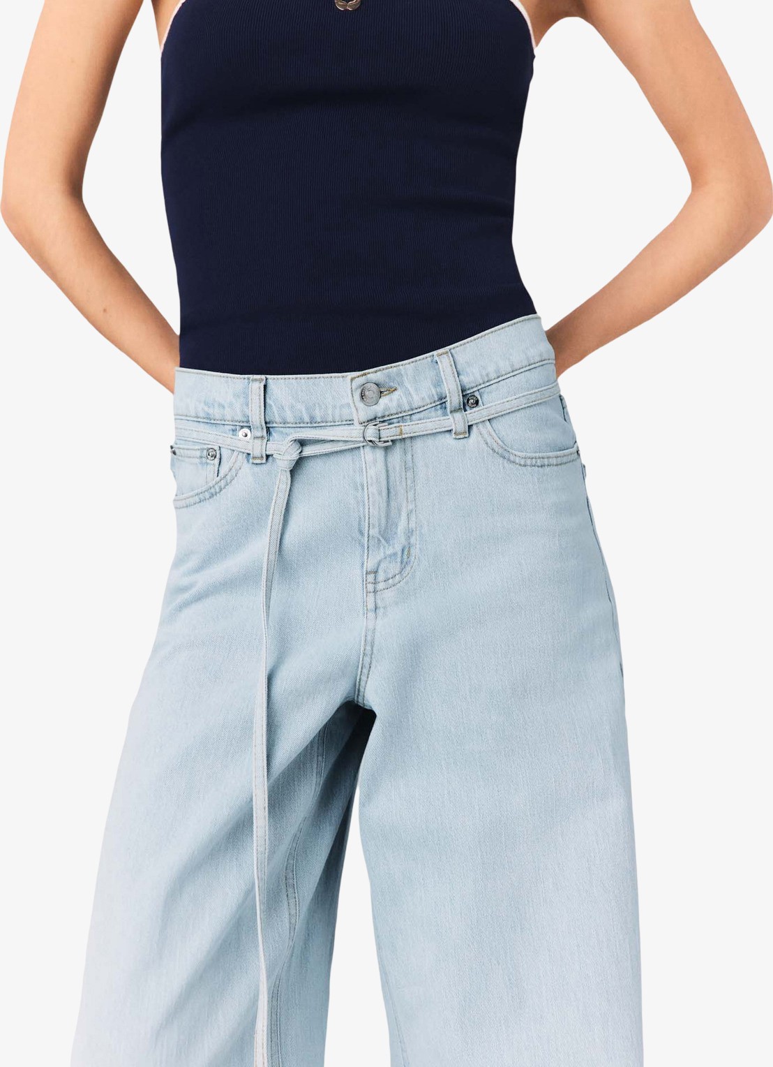 Maje Pyrosa wide leg jeans met strass  - detail 5 indigo