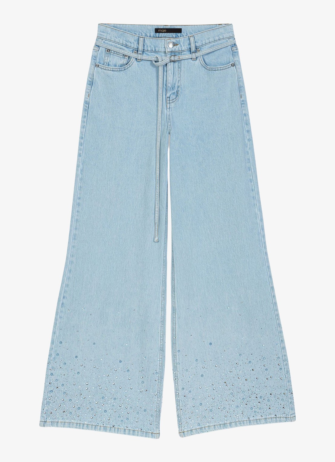 Maje Pyrosa wide leg jeans met strass  - voorkant 7 indigo