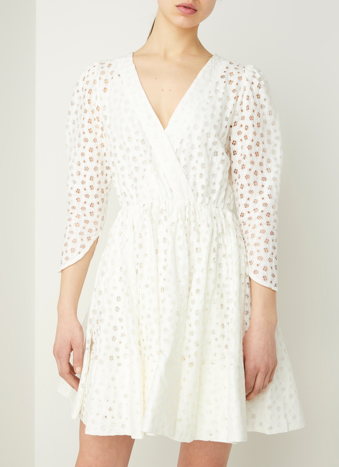 Maje Raline mini jurk met broderie  - detail gebroken wit