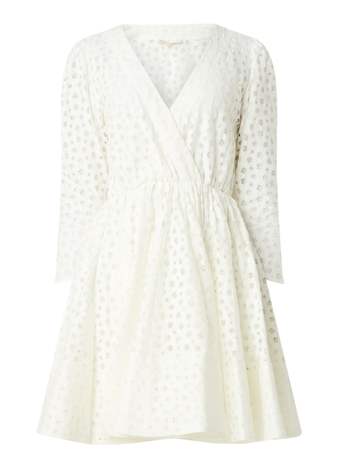 Maje Raline mini jurk met broderie  - voorkant 3 gebroken wit