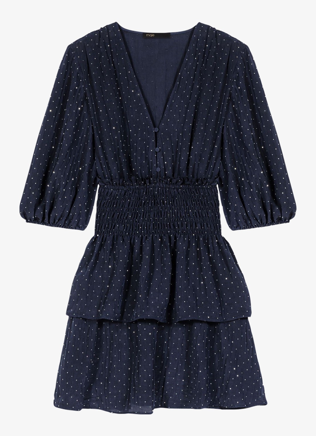 Maje Rapapamyta mini tuniekjurk met stippenprint - voorkant donkerblauw