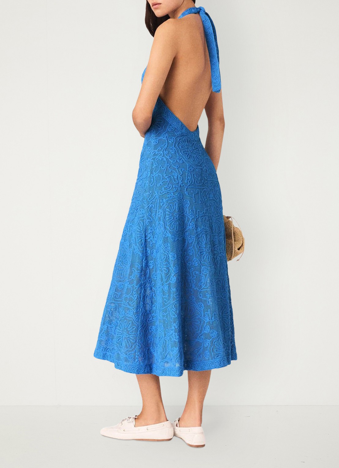 Maje Raros midi jurk met borduring - achterkant donkerblauw