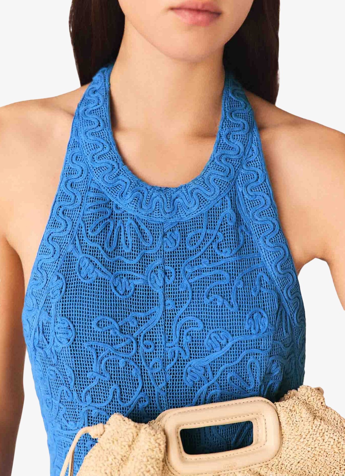Maje Raros midi jurk met borduring - detail 4 donkerblauw