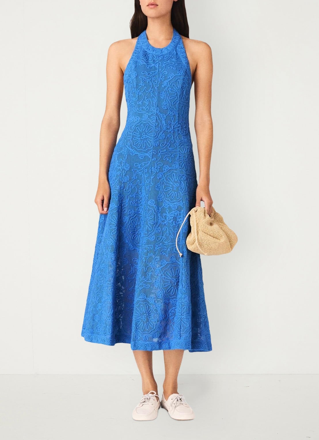 Maje Raros midi jurk met borduring - voorkant 8 donkerblauw