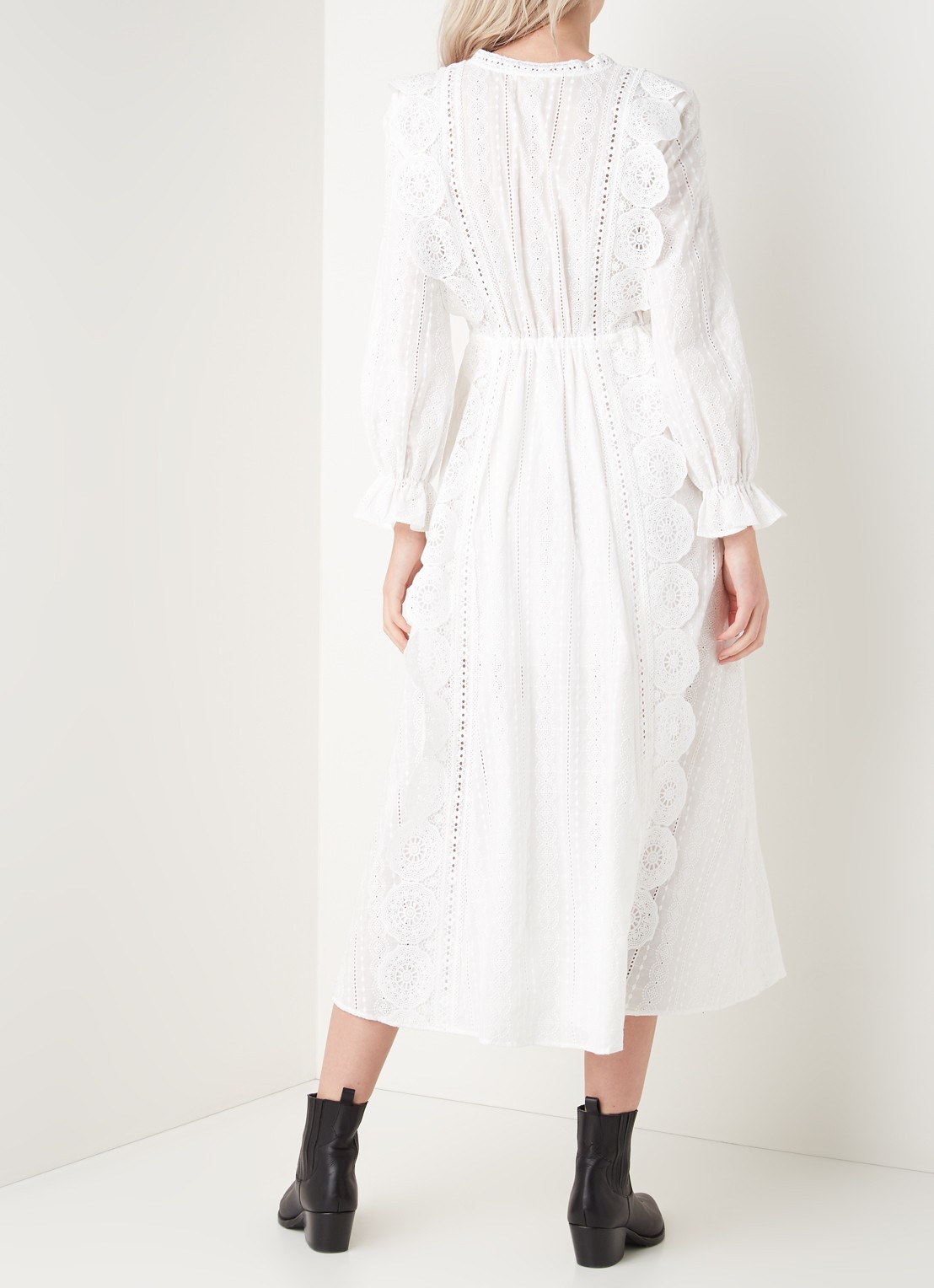 Maje Raviane maxi blousejurk met broderie - achterkant gebroken wit