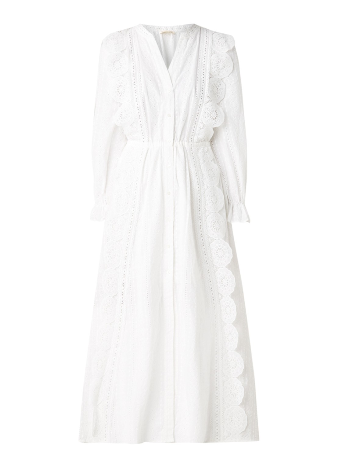 Maje Raviane maxi blousejurk met broderie - voorkant 2 gebroken wit