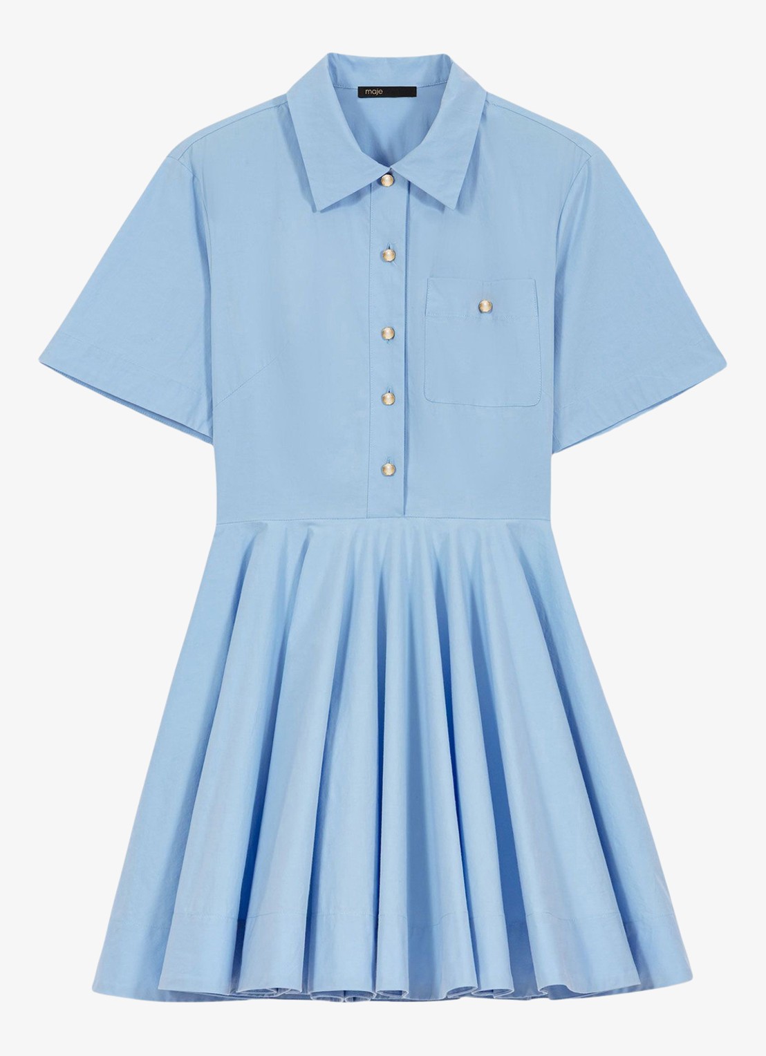 Maje Reblo mini tuniekjurk met plooien - voorkant blauw