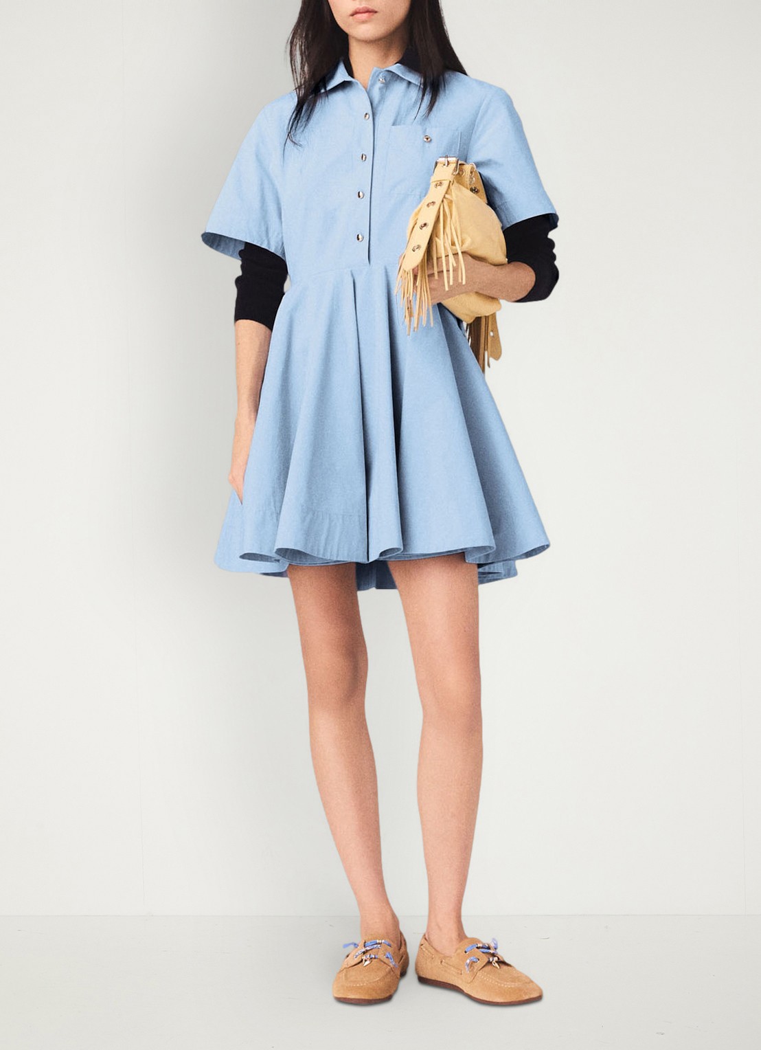 Maje Reblo mini tuniekjurk met plooien - voorkant 2 blauw