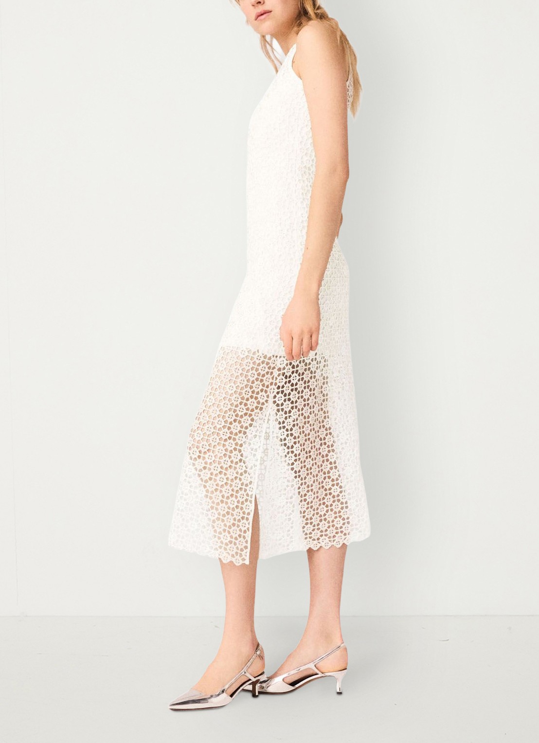 Maje Resilla midi jurk met broderie - detail 4 wit