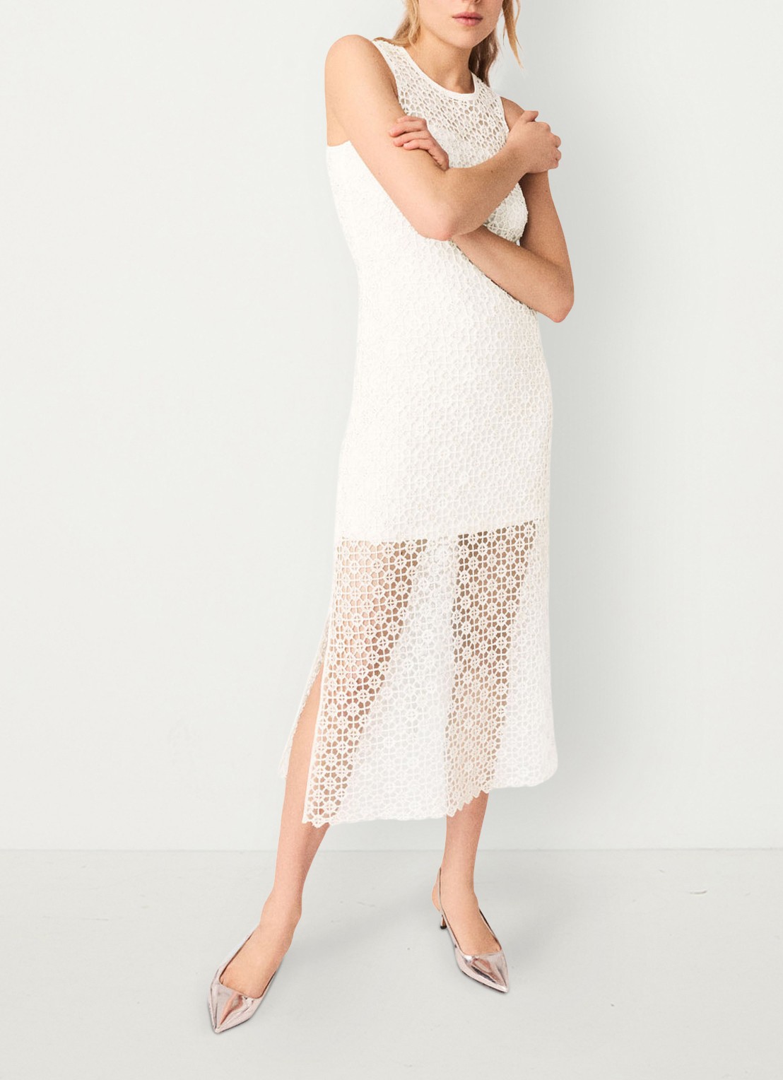 Maje Resilla midi jurk met broderie - detail 6 wit