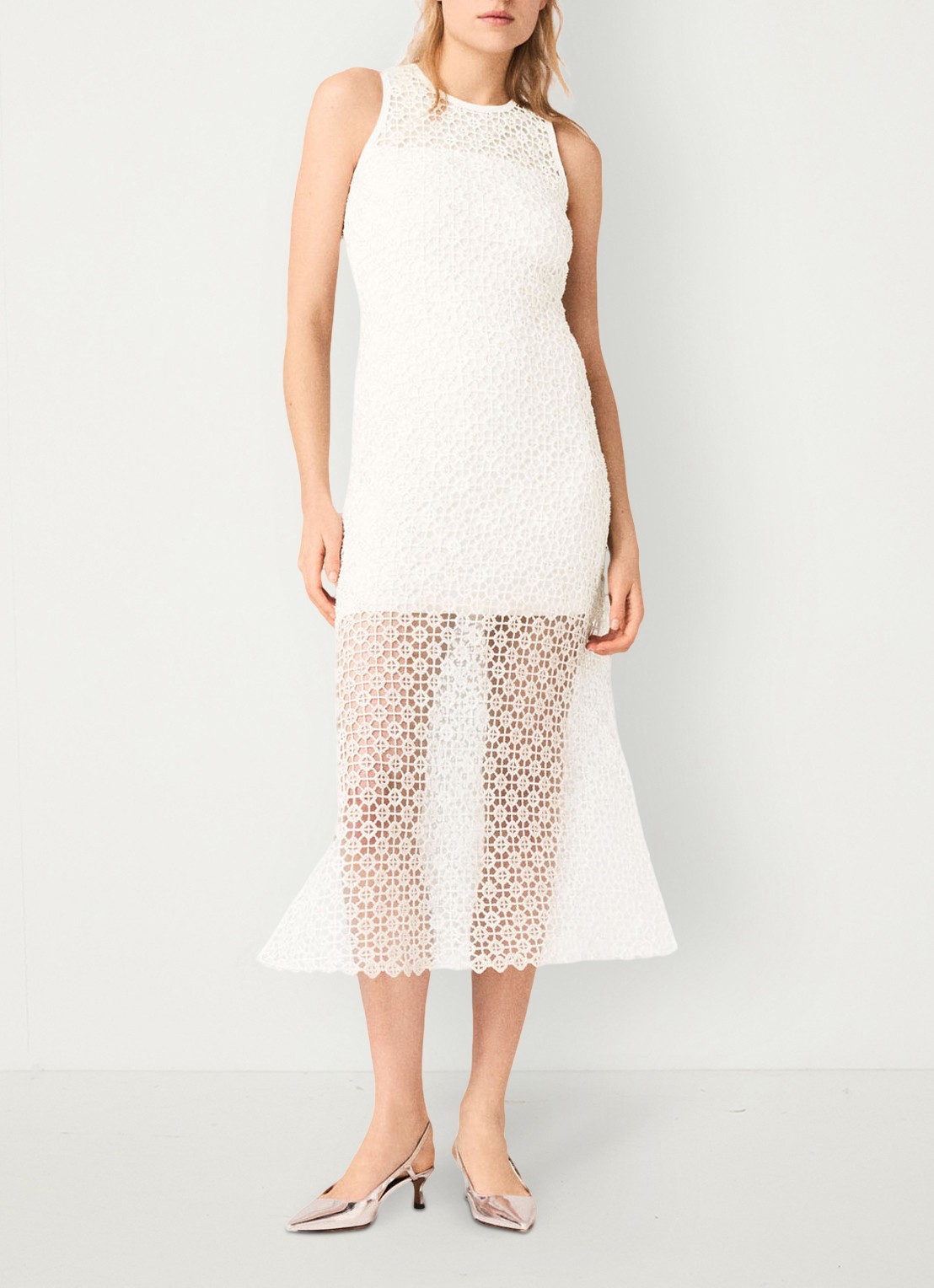 Maje Resilla midi jurk met broderie - voorkant 2 wit