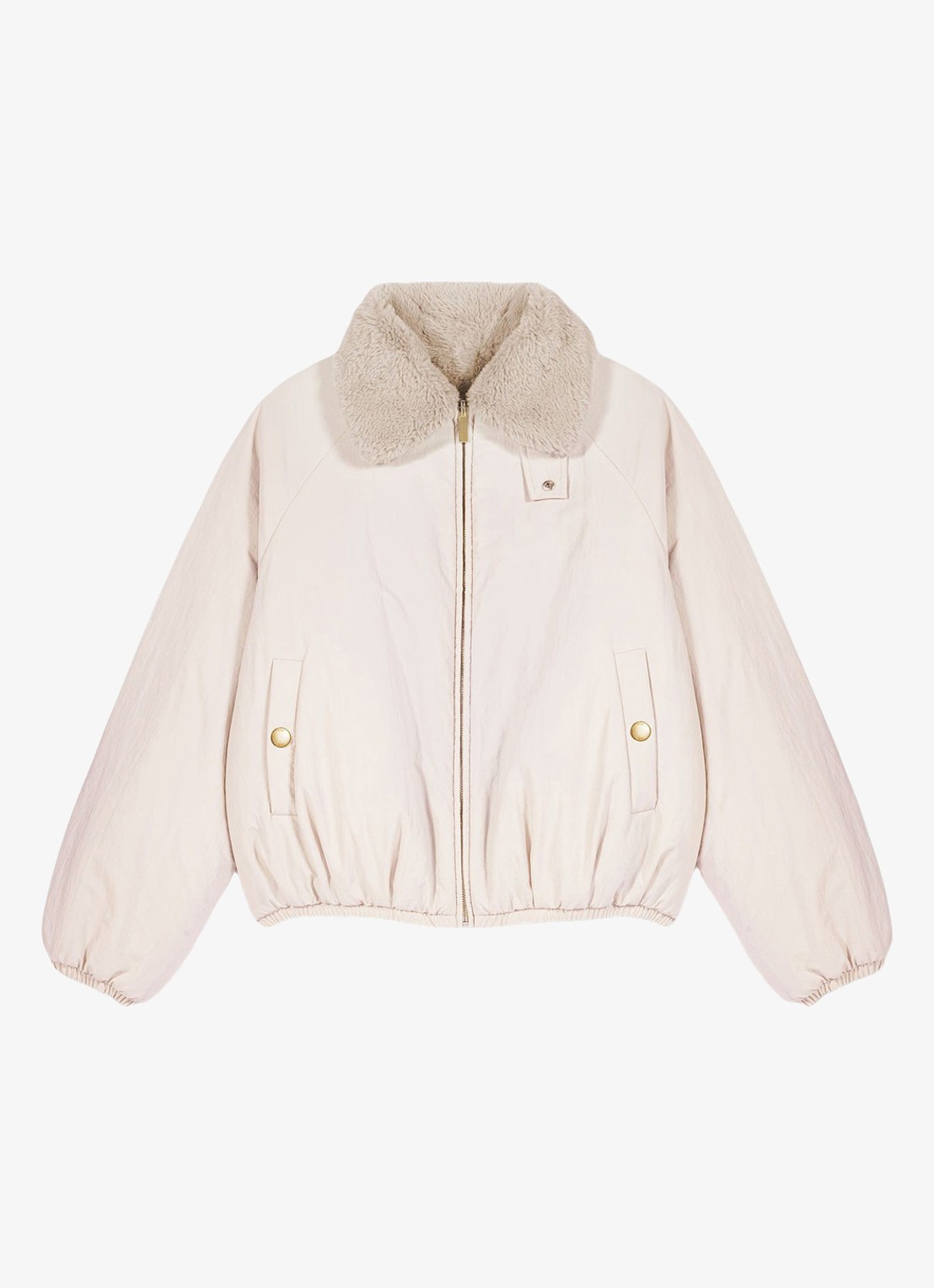 Maje Reversible jack van imitatiebont met steekzakken - voorkant 7 beige