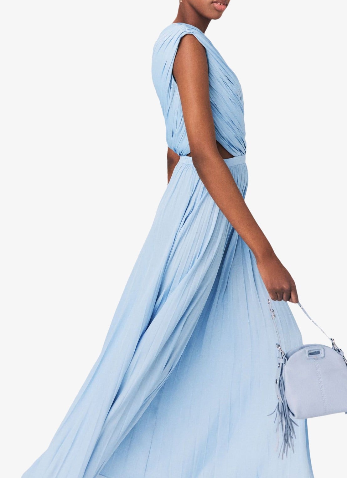 Maje Revi maxi one shoulder jurk met plooien en cut-out detail - detail 5 blauw
