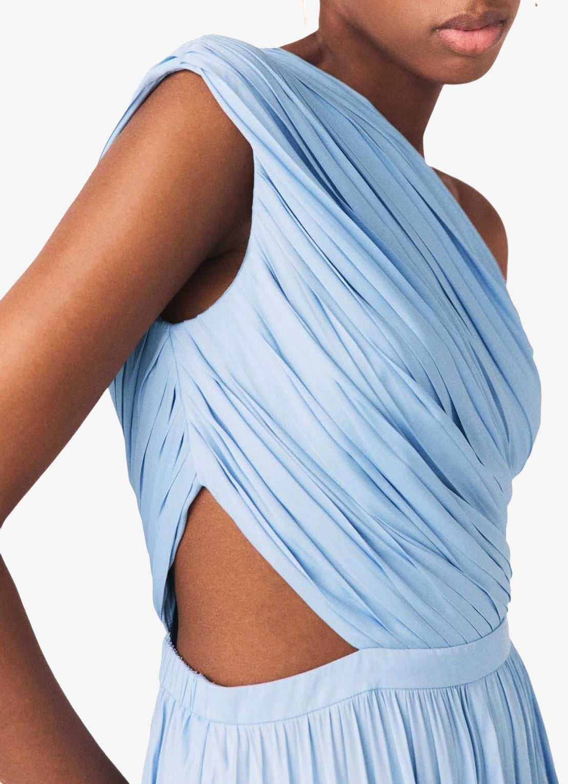 Maje Revi maxi one shoulder jurk met plooien en cut-out detail - detail 7 blauw