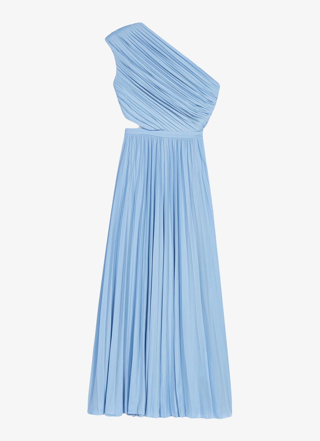 Maje Revi maxi one shoulder jurk met plooien en cut-out detail - voorkant 2 blauw