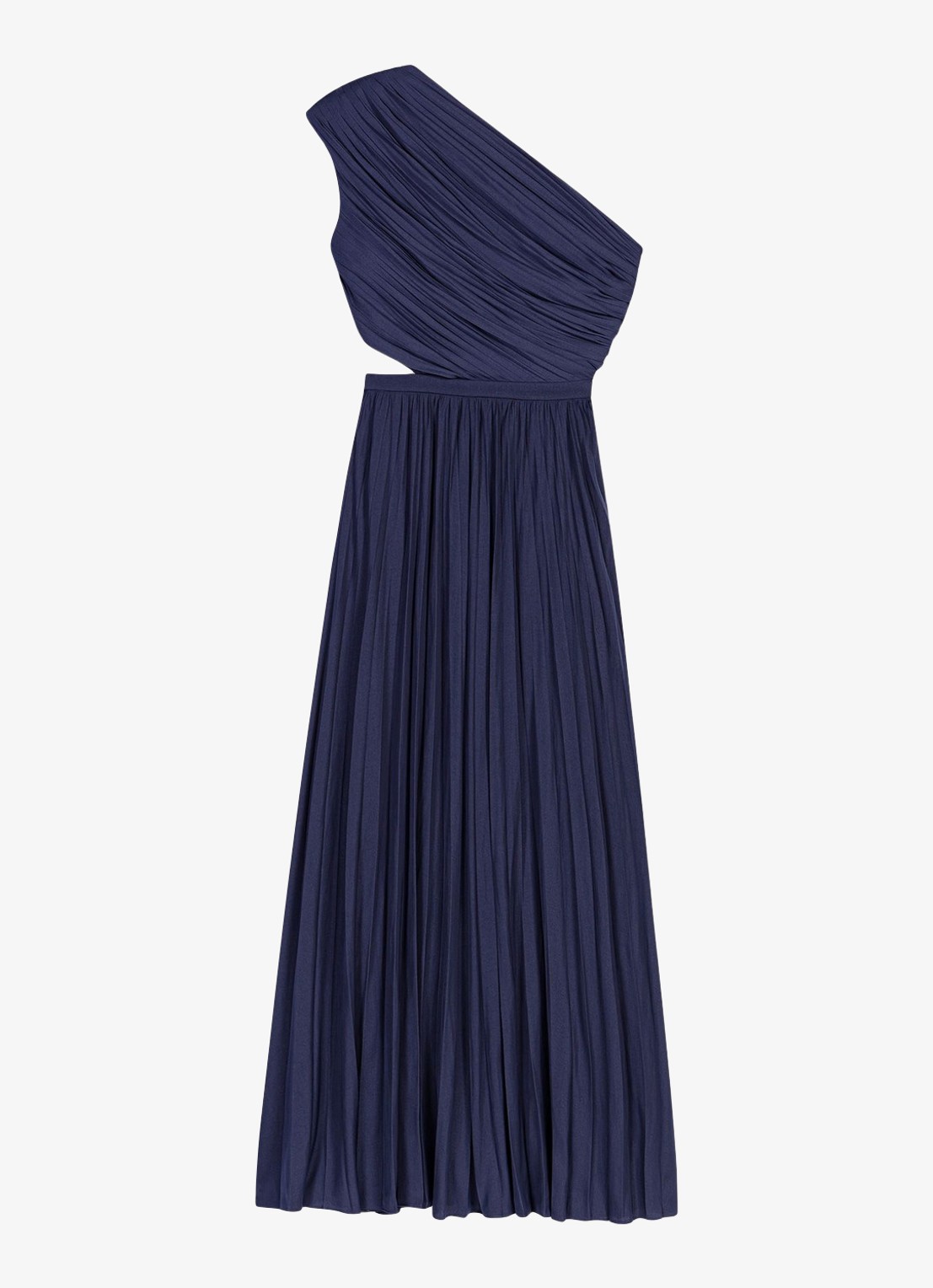 Maje Revi maxi one shoulder jurk met plooien en cut-out detail - voorkant 9 donkerblauw