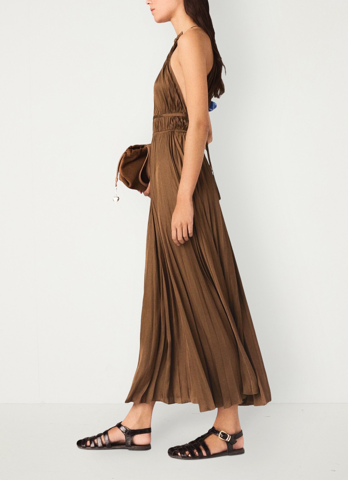 Maje Revilly midi jurk met plooien  - detail 3 bruin