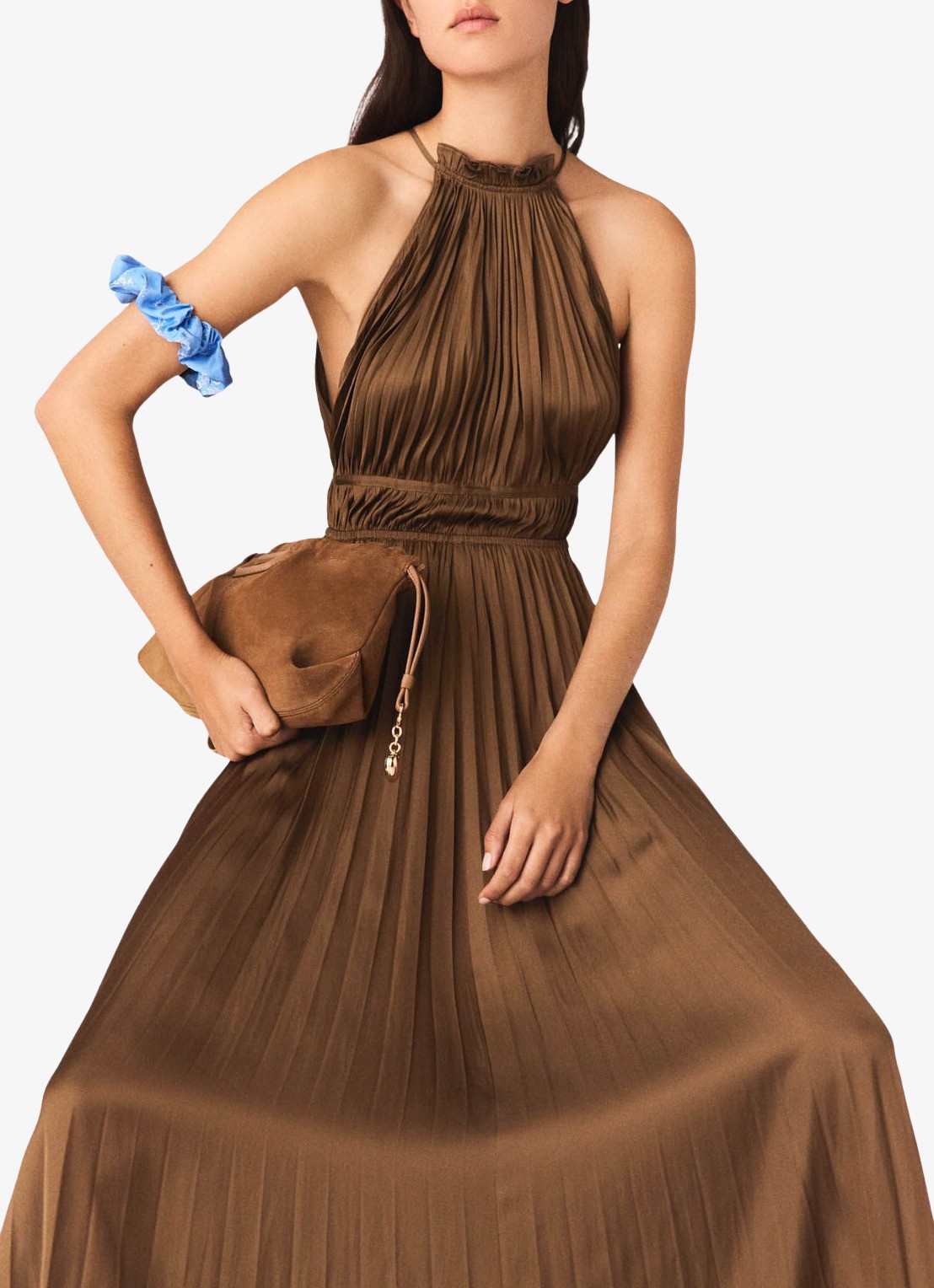 Maje Revilly midi jurk met plooien  - detail 5 bruin