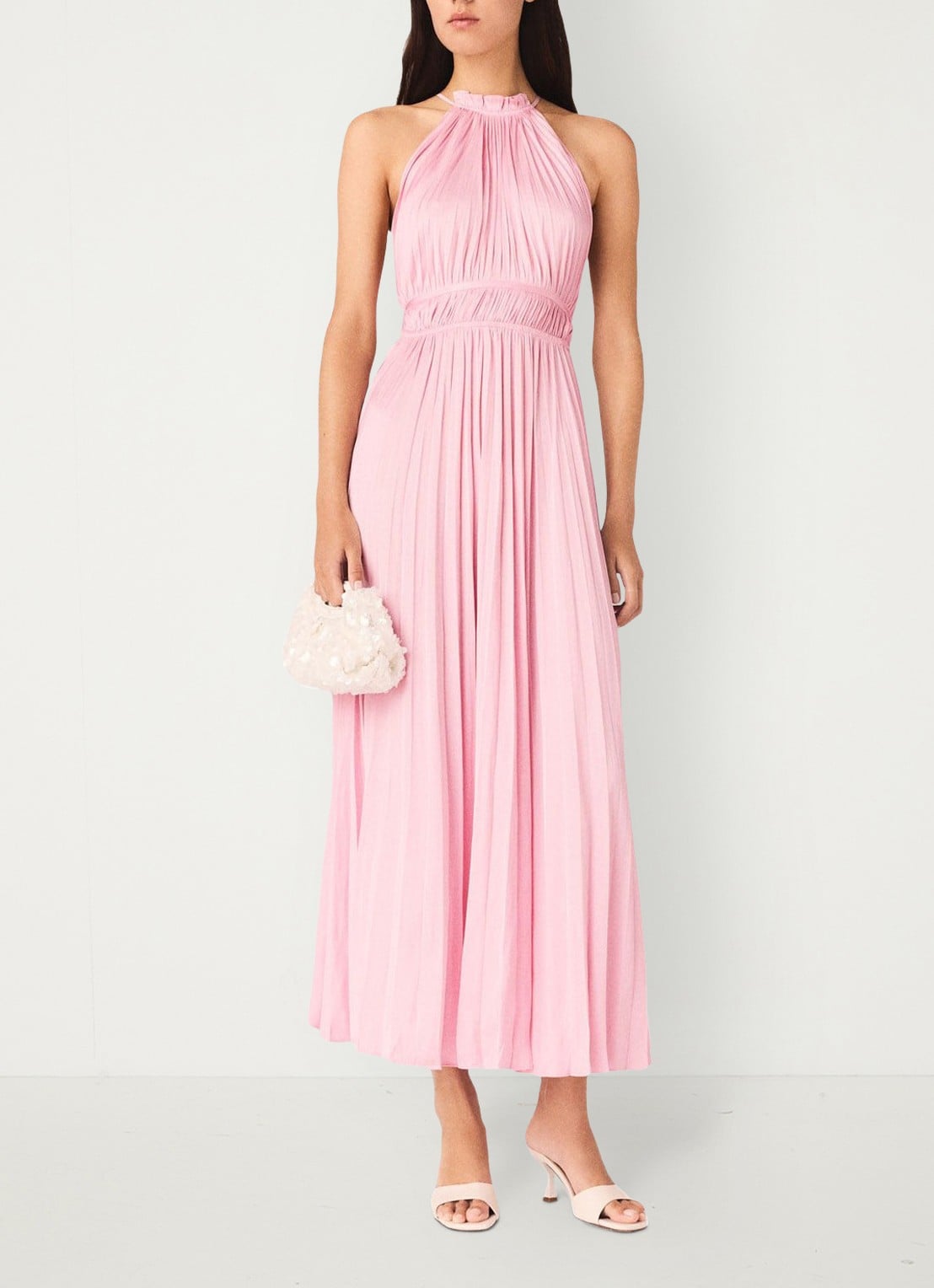 Maje Revilly midi jurk met plooien  - voorkant 3 roze