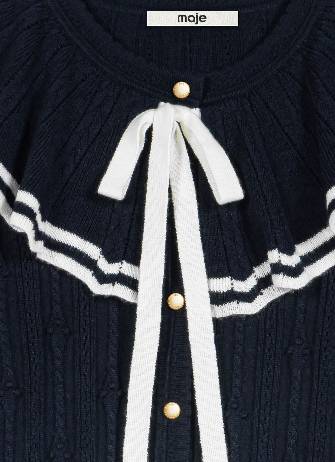 Maje Ribgebreid vest in wolblend - detail 2 donkerblauw
