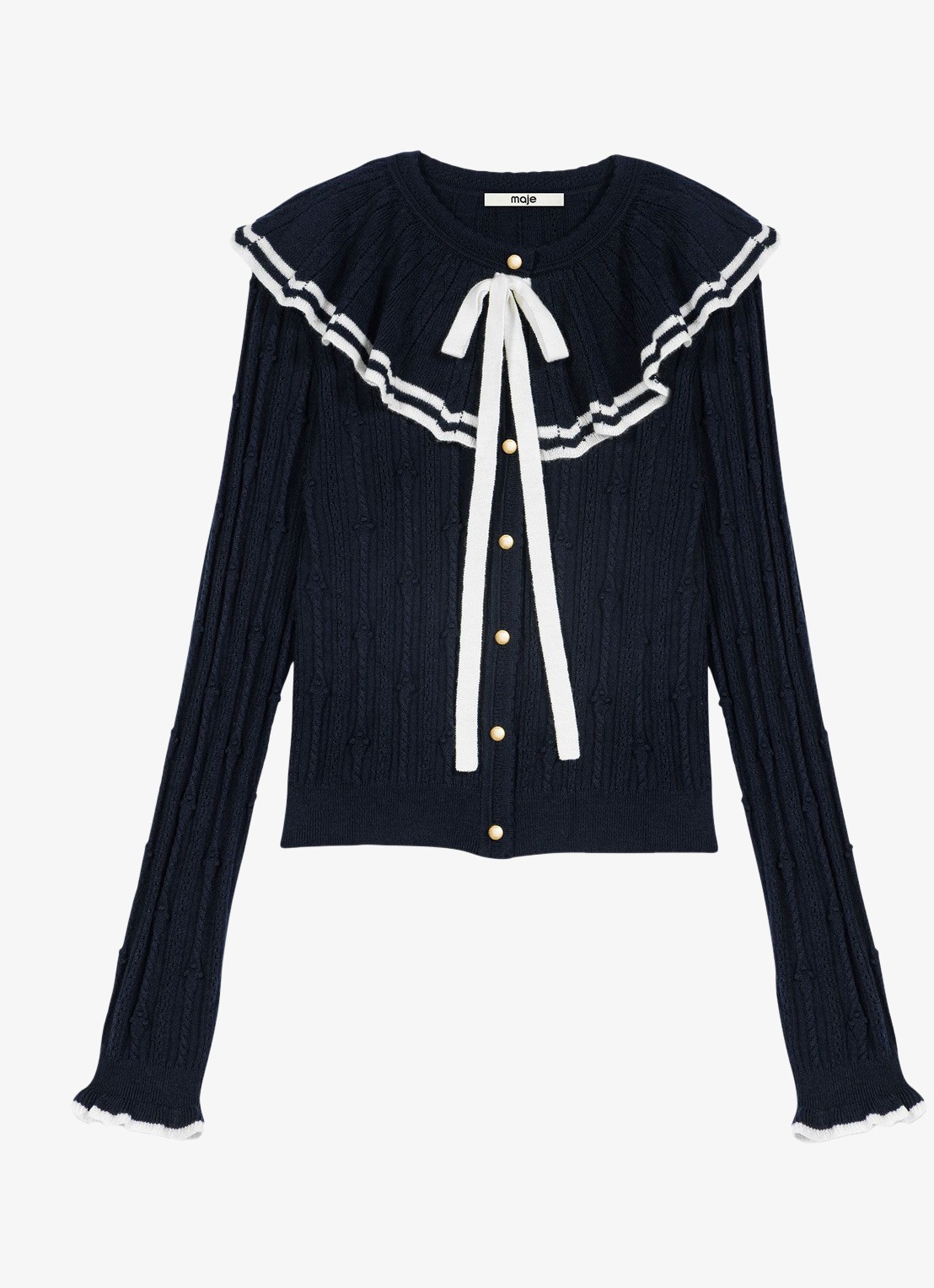 Maje Ribgebreid vest in wolblend - voorkant donkerblauw