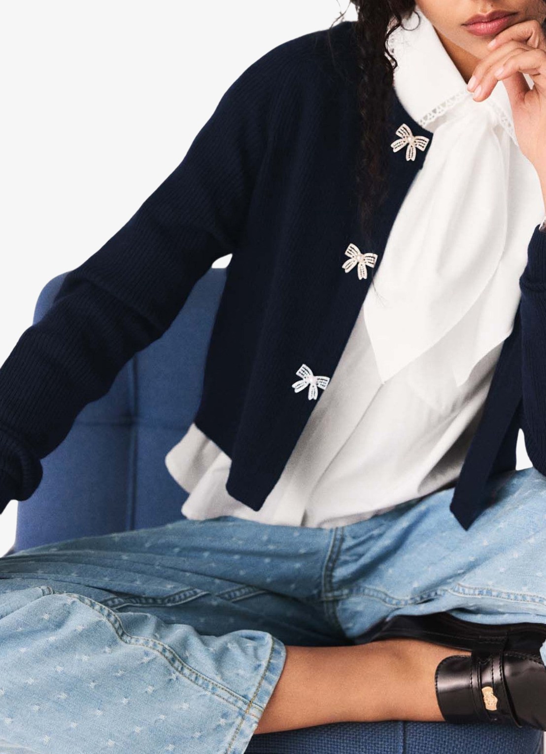 Maje Ribgebreid vest van wol - detail 6 donkerblauw