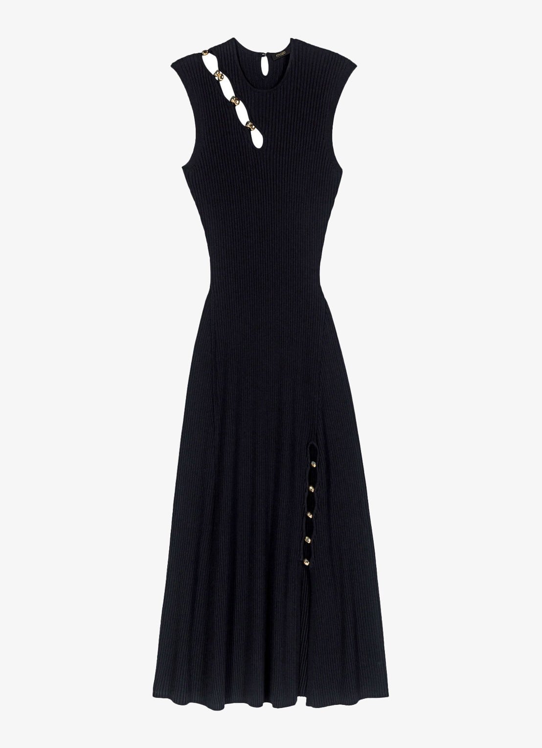 Maje Ribgebreide midi jurk met cut-out detail - voorkant 6 zwart